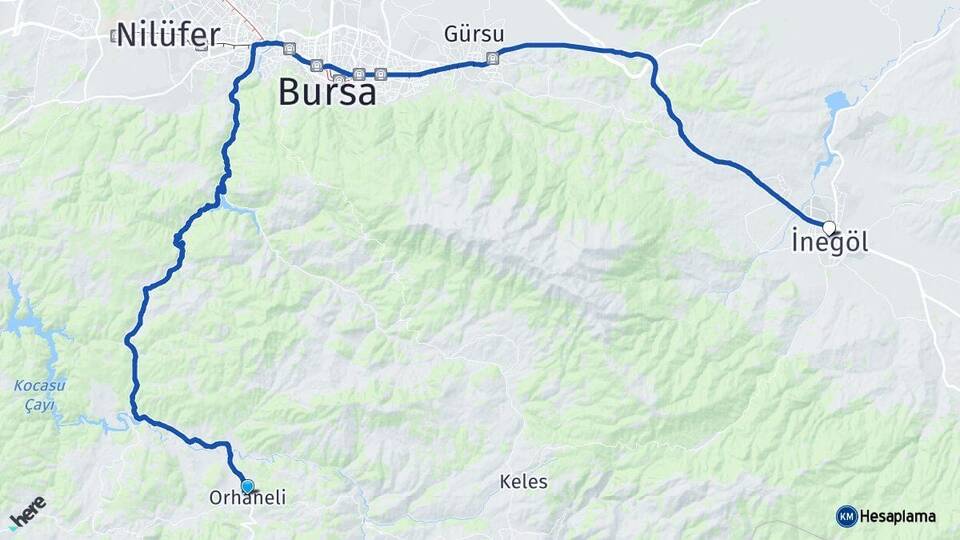 Bursa Orhaneli İnegöl Arası Kaç Km - Yol Haritası