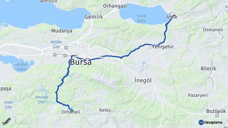 Bursa Orhaneli İznik Arası Kaç Km - Yol Haritası