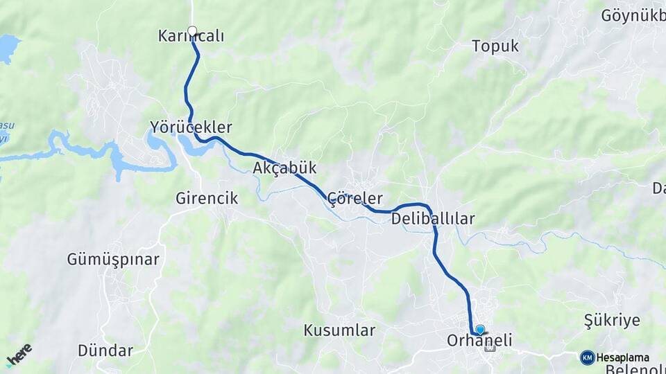 Bursa Orhaneli Karıncalı Orhaneli Arası Kaç Km - Yol Haritası