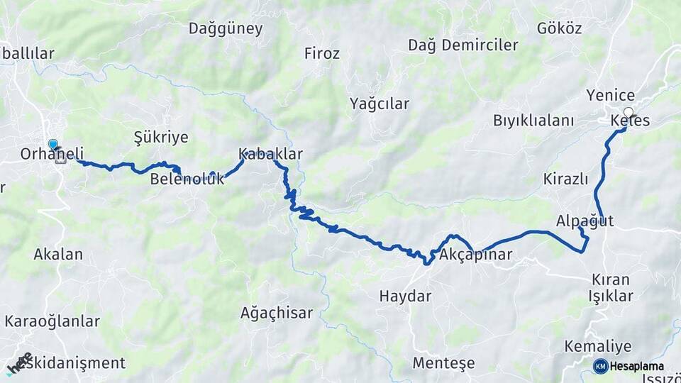 Bursa Orhaneli Keles Arası Kaç Km - Yol Haritası