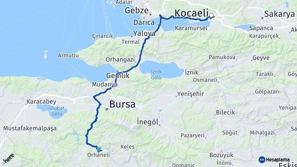 Bursa Orhaneli Kocaeli Arası Kaç Km - Yol Haritası