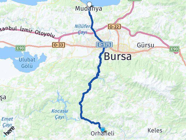 Bursa Orhaneli Mudanya Arası Kaç Km - Yol Haritası