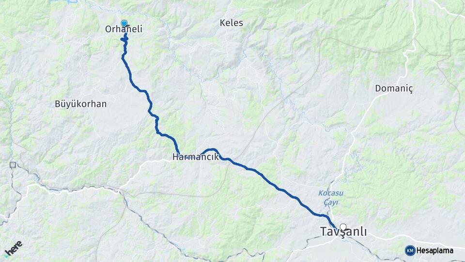 Bursa Orhaneli Tavşanlı Kütahya Arası Kaç Km - Yol Haritası