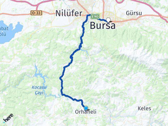Bursa Orhaneli Yıldırım Arası Kaç Km - Yol Haritası