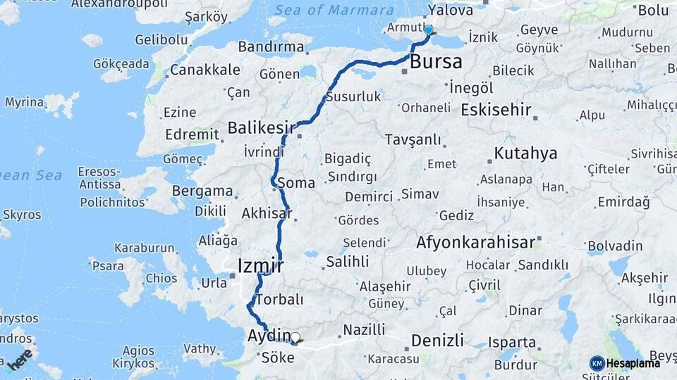 Bursa Orhangazi Aydın Arası Kaç Km - Yol Haritası
