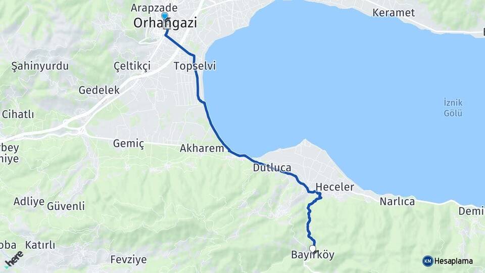 Bursa Orhangazi Bayırköy Orhangazi Arası Kaç Km - Yol Haritası