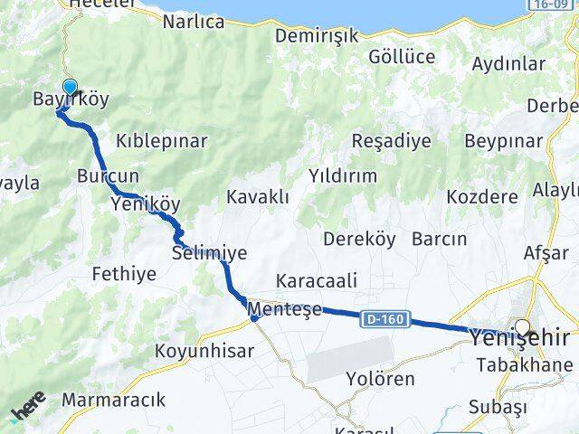 Bursa Orhangazi Bayırköy Yenişehir Arası Kaç Km - Yol Haritası