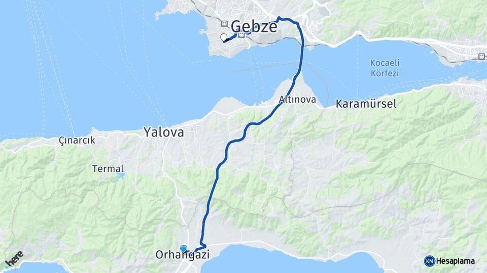 Bursa Orhangazi Darıca Kocaeli Arası Kaç Km - Yol Haritası