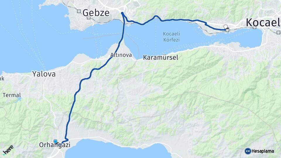 Bursa Orhangazi Derince Kocaeli Arası Kaç Km - Yol Haritası