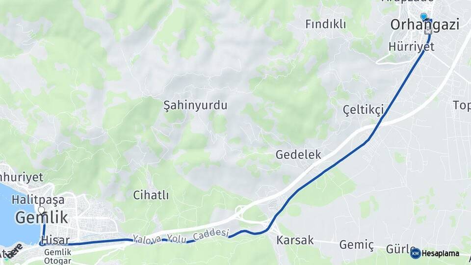 Bursa Orhangazi Gemlik Arası Kaç Km - Yol Haritası