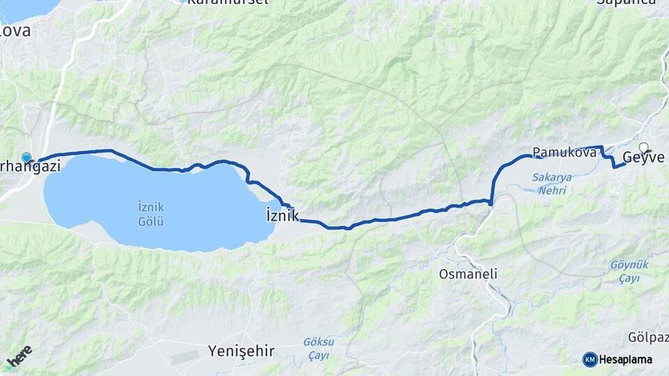 Bursa Orhangazi Geyve Sakarya Arası Kaç Km - Yol Haritası