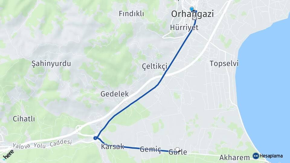 Bursa Orhangazi Gürle Orhangazi Arası Kaç Km - Yol Haritası