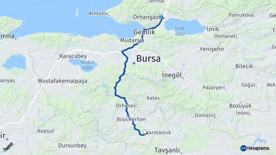 Bursa Orhangazi Harmancık Arası Kaç Km - Yol Haritası