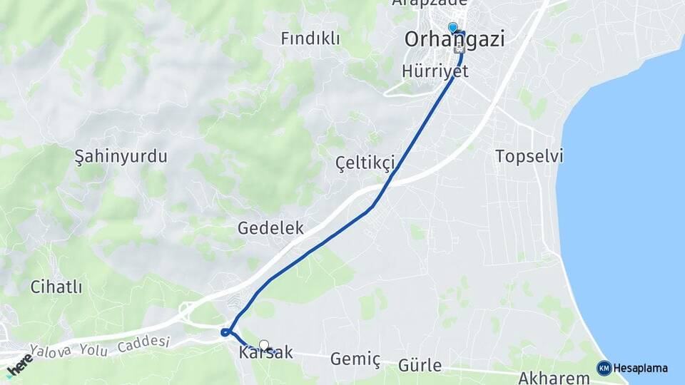 Bursa Orhangazi Karsak Orhangazi Arası Kaç Km - Yol Haritası