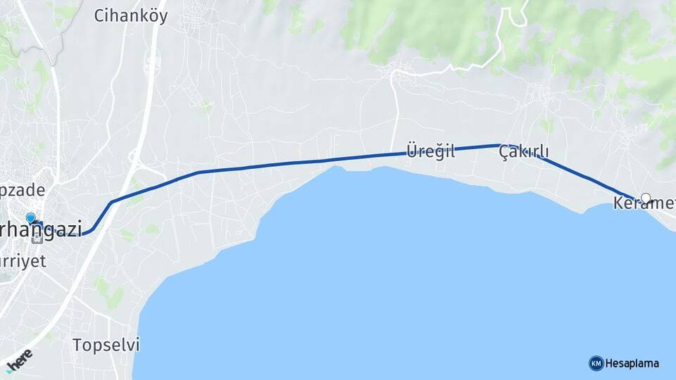 Bursa Orhangazi Keramet Orhangazi Arası Kaç Km - Yol Haritası