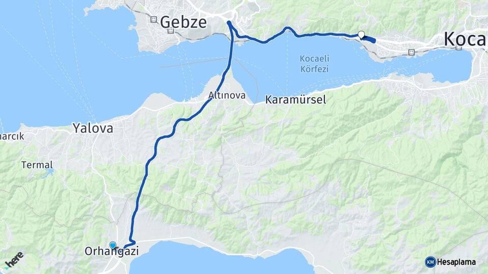 Bursa Orhangazi Körfez Kocaeli Arası Kaç Km - Yol Haritası