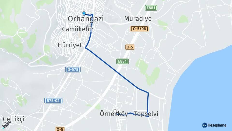 Bursa Orhangazi Örnekköy Orhangazi Arası Kaç Km - Yol Haritası