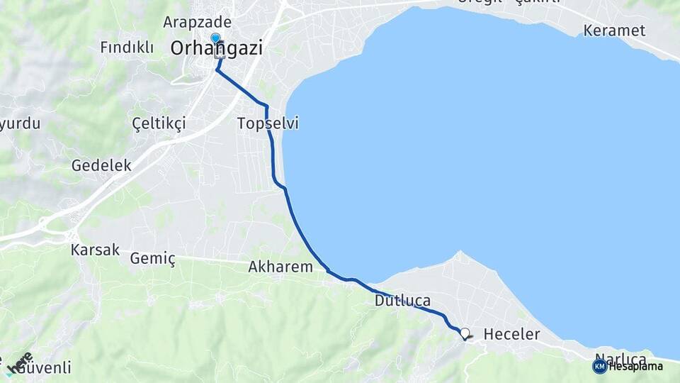 Bursa Orhangazi Sölöz Orhangazi Arası Kaç Km - Yol Haritası