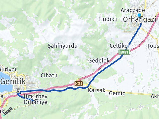Bursa Orhangazi Umurbey Gemlik Arası Kaç Km - Yol Haritası