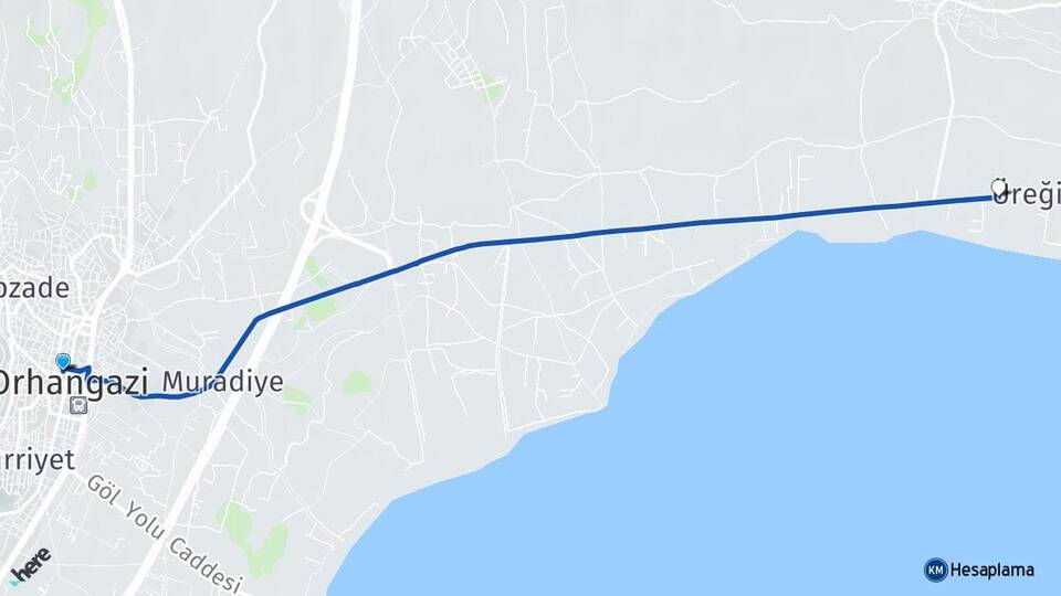 Bursa Orhangazi Üreğil Orhangazi Arası Kaç Km - Yol Haritası