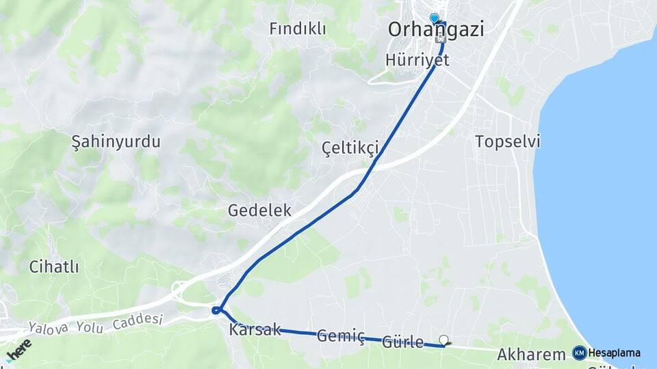 Bursa Orhangazi Yenigürle Orhangazi Arası Kaç Km - Yol Haritası