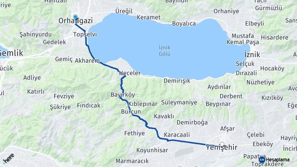 Bursa Orhangazi Yenişehir Arası Kaç Km - Yol Haritası