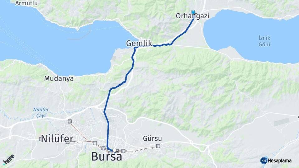 Bursa Orhangazi Yıldırım Arası Kaç Km - Yol Haritası