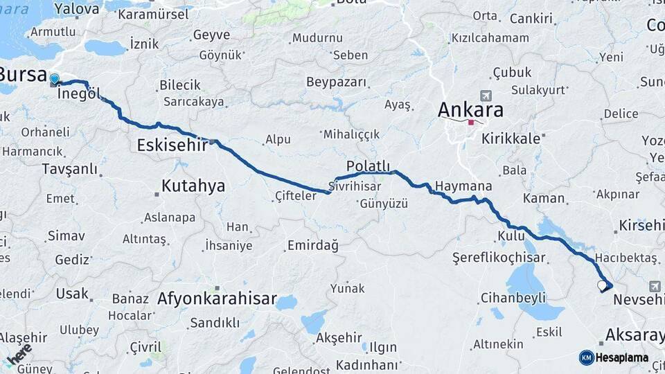 Bursa Ortaköy Aksaray Arası Kaç Km - Yol Haritası