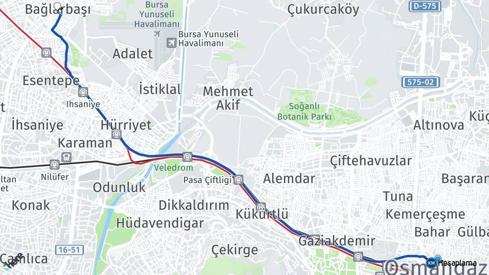Bursa Osmangazi Bağlarbaşı Osmangazi Arası Kaç Km - Yol Haritası