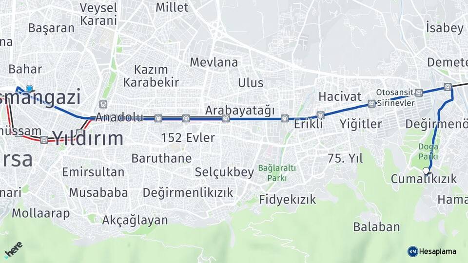 Bursa Osmangazi Cumalıkızık Yıldırım Arası Kaç Km - Yol Haritası