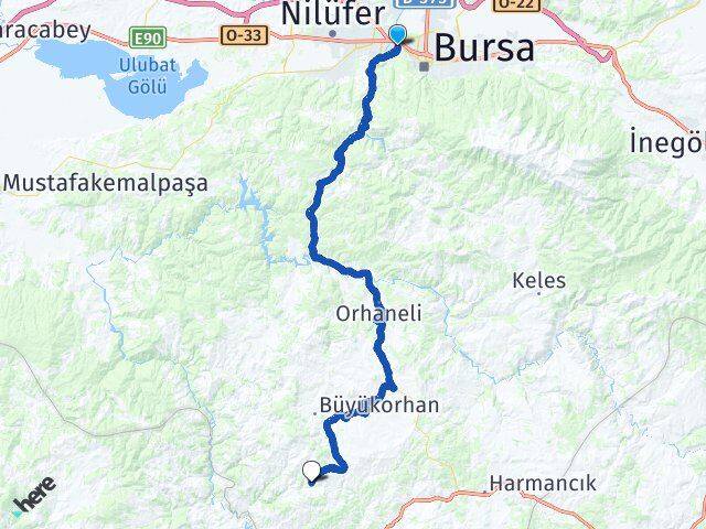 Bursa Osmangazi Dikkaldırım Büyükorhan Arası Kaç Km - Yol Haritası