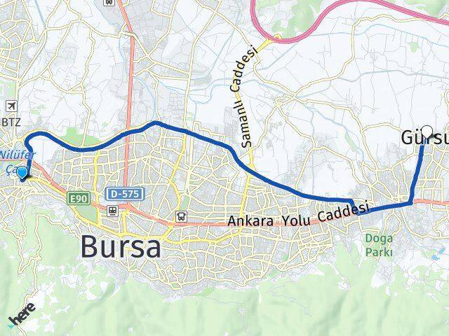 Bursa Osmangazi Dikkaldırım Gürsu Arası Kaç Km - Yol Haritası