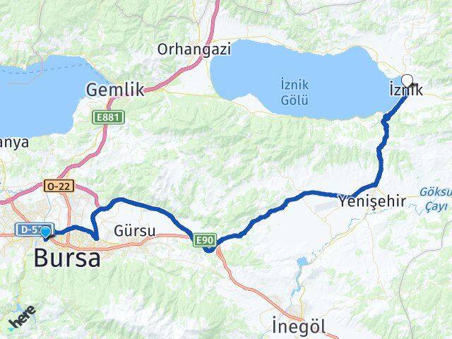 Bursa Osmangazi Dikkaldırım İznik Arası Kaç Km - Yol Haritası