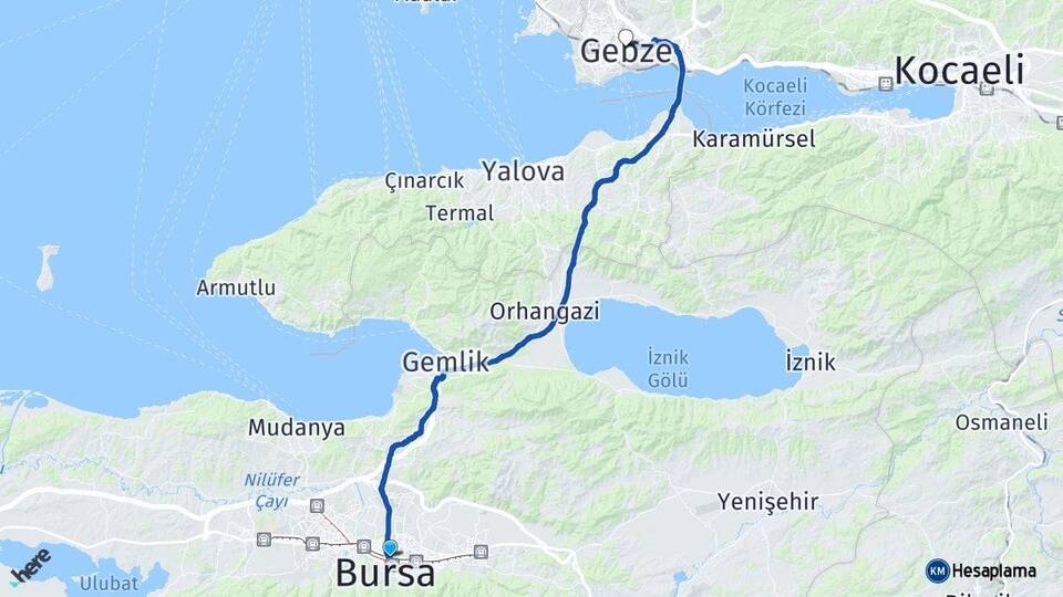 Bursa Osmangazi Gebze Kocaeli Arası Kaç Km - Yol Haritası