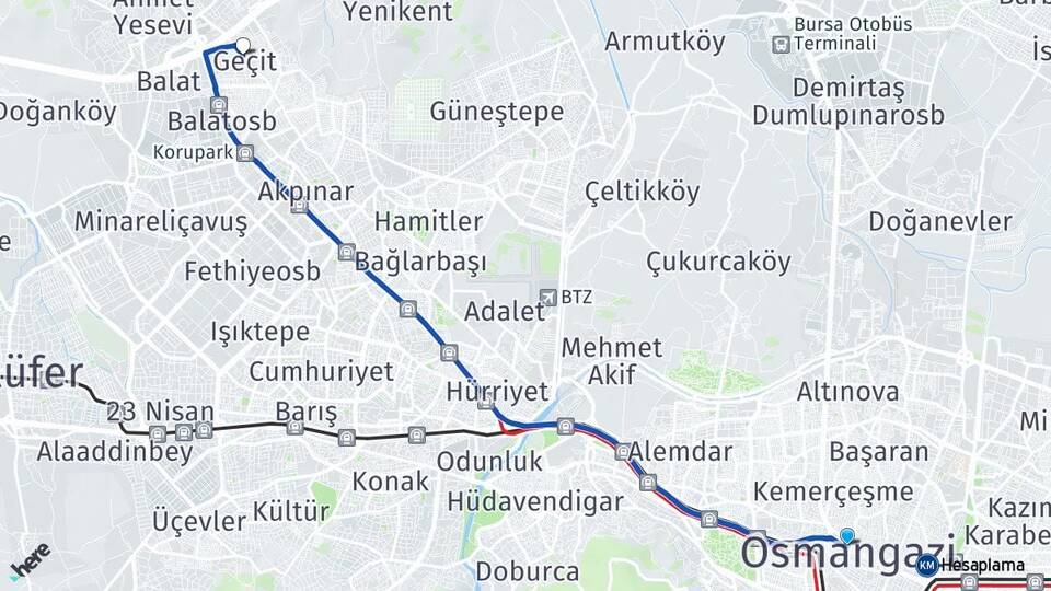 Bursa Osmangazi Geçit Osmangazi Arası Kaç Km - Yol Haritası