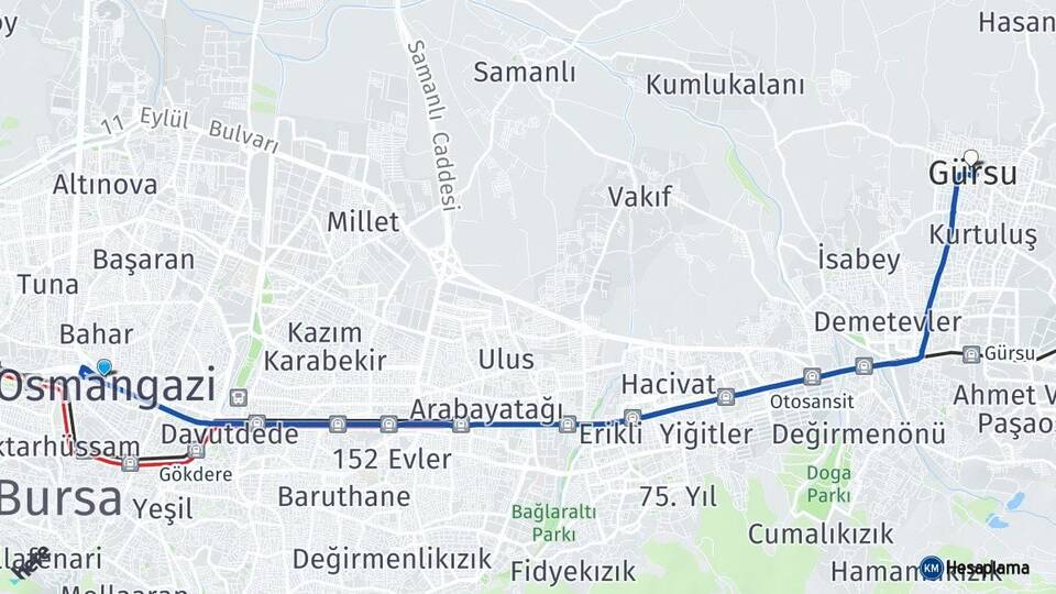 Bursa Osmangazi Gürsu Arası Kaç Km - Yol Haritası