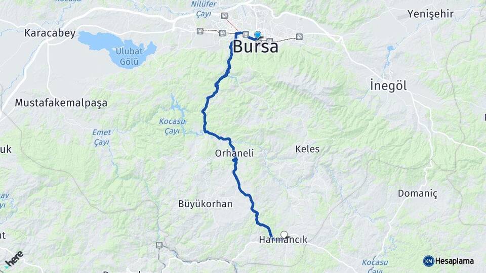 Bursa Osmangazi Harmancık Arası Kaç Km - Yol Haritası