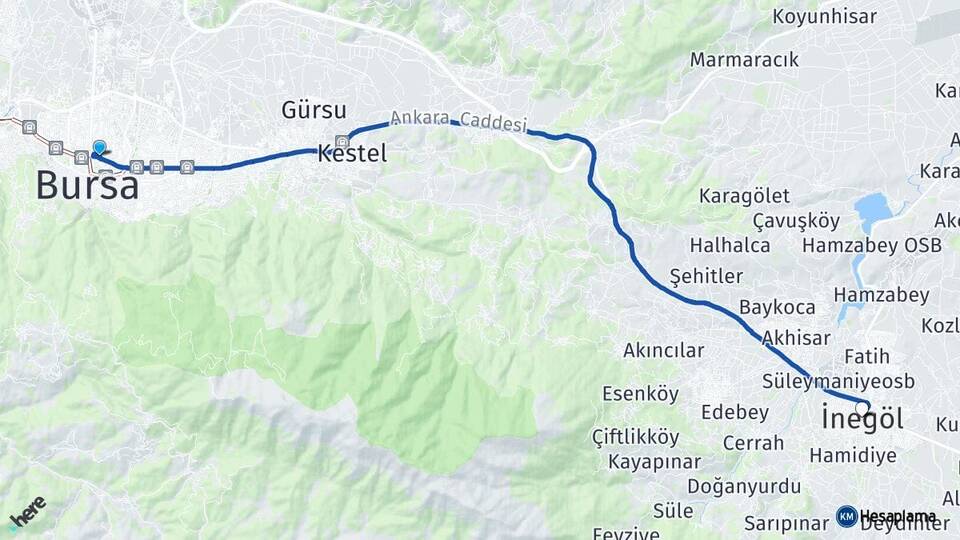 Bursa Osmangazi İnegöl Arası Kaç Km - Yol Haritası