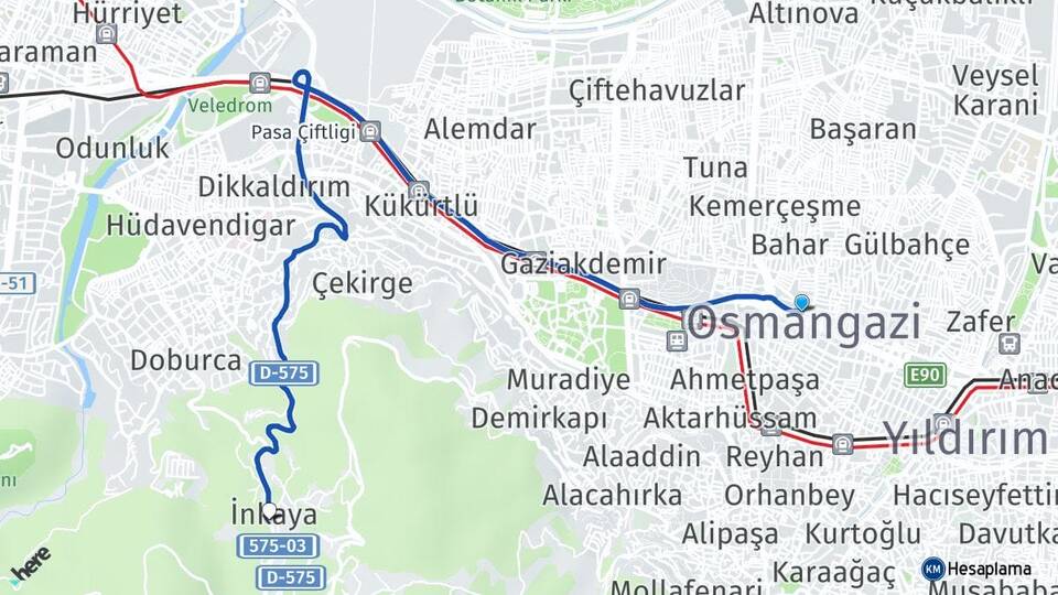 Bursa Osmangazi İnkaya Osmangazi Arası Kaç Km - Yol Haritası