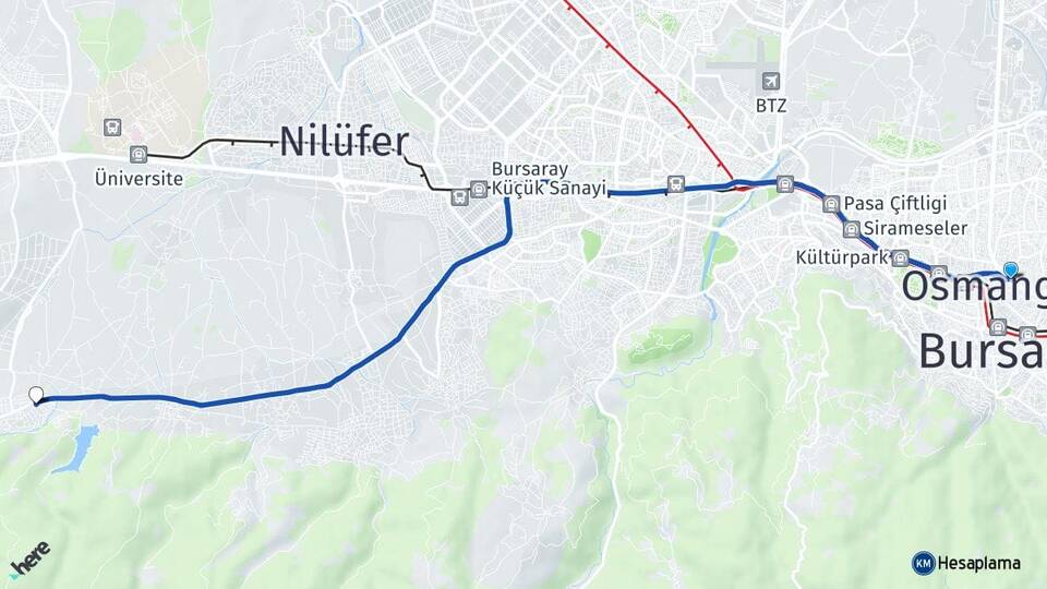 Bursa Osmangazi Kayapa Nilüfer Arası Kaç Km - Yol Haritası