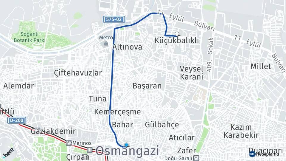 Bursa Osmangazi Küçükbalıklı Osmangazi Arası Kaç Km - Yol Haritası
