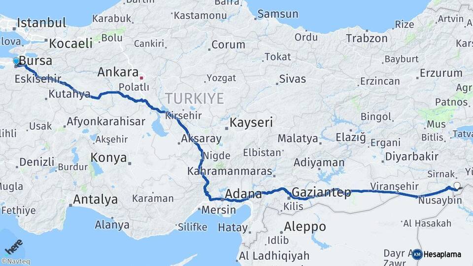 Bursa Osmangazi Silopi Şırnak Arası Kaç Km - Yol Haritası
