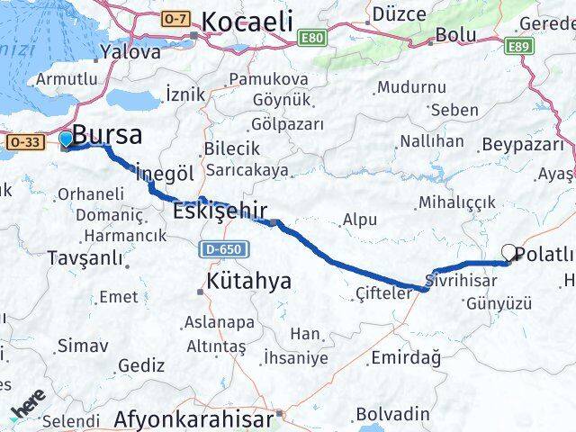 Bursa Polatlı Ankara Arası Kaç Km - Yol Haritası