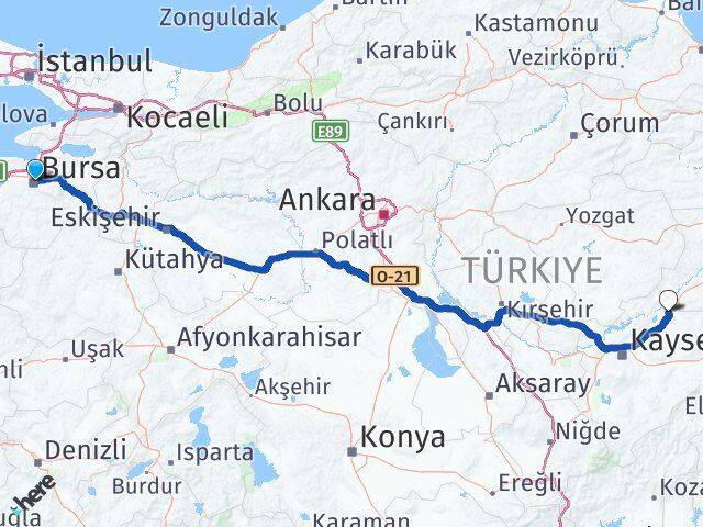 Bursa Sarıoğlan Kayseri Arası Kaç Km - Yol Haritası
