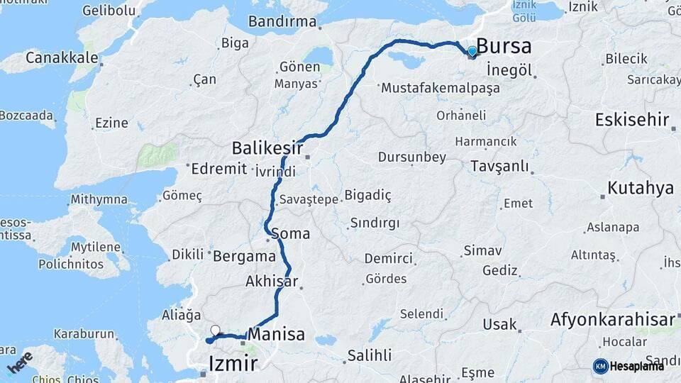 Bursa Şehzadeler Manisa Arası Kaç Km - Yol Haritası