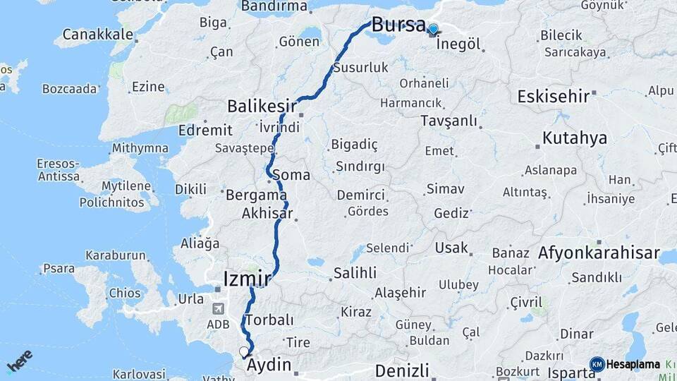 Bursa Selçuk İzmir Arası Kaç Km - Yol Haritası