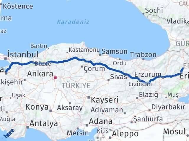 Bursa Selim Kars Arası Kaç Km - Yol Haritası