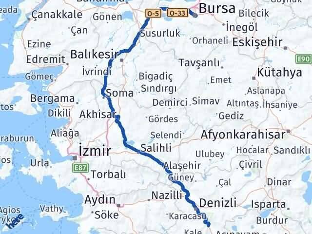 Bursa Serinhisar Denizli Arası Kaç Km - Yol Haritası