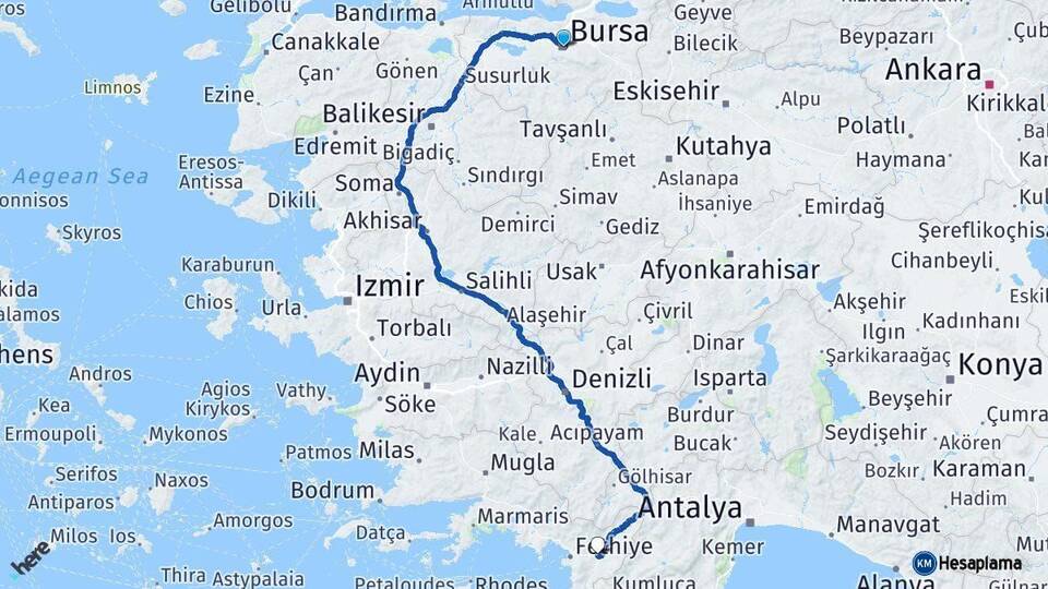 Bursa Seydikemer Muğla Arası Kaç Km - Yol Haritası
