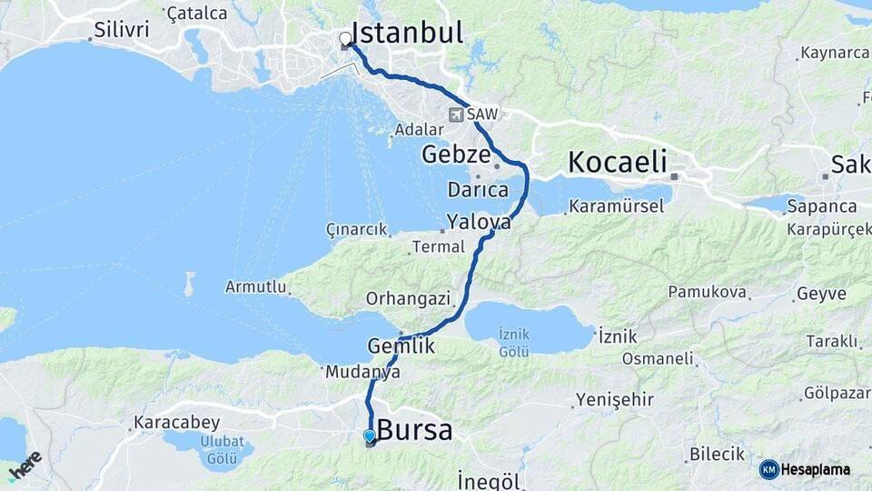 Bursa Şişli İstanbul Arası Kaç Km - Yol Haritası